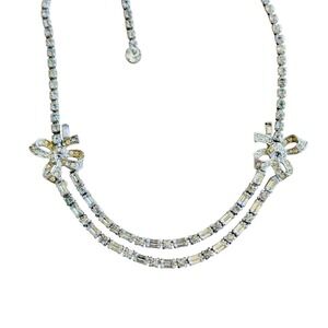 Marboux Boucher Necklace VTG Bow Crystal Baguettes Choker Designer High end 15"